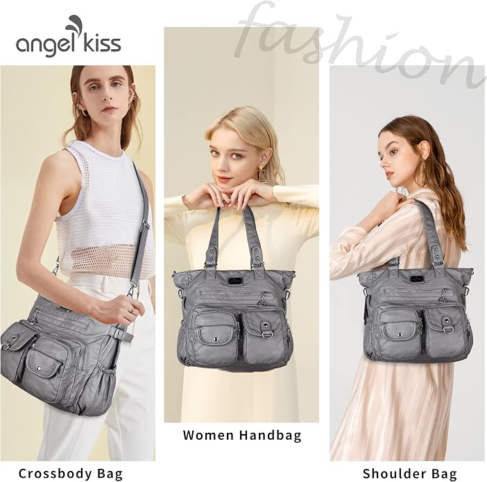 Angelkiss Purses Handbags for Women PU Tote Satchel Bags for Women Pockets Shoulder Bags… | PU - Image 2