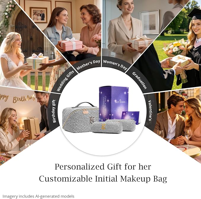 Personalized Gift Travel Makeup Bag: Initial Makeup Organizer Bag for Women | 3-in-1 Custom Make up Bag Set - Vegan Leather Travel Cosmetic Bag - Luxury Gift for Women – Birthday, Anniversary, Graduation - Image 7