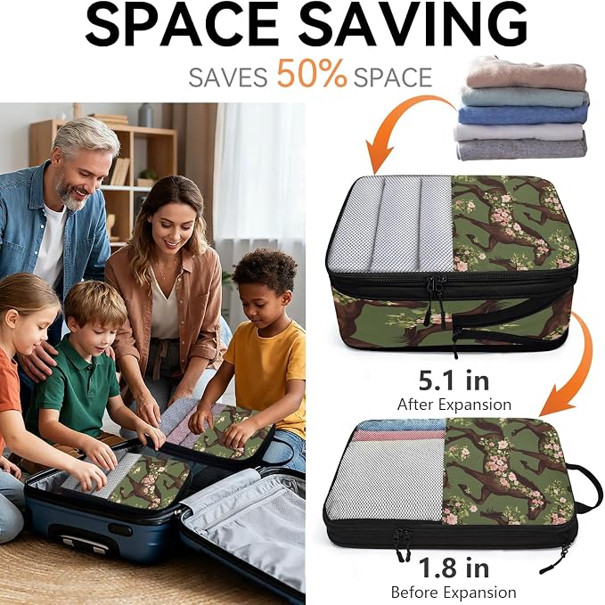 Floral Horse 6 Set Compression Packing Cubes for Travel Luggage Carry On Suitcase Compressible Expandable Packing Cubes Organizers Bag - Image 6