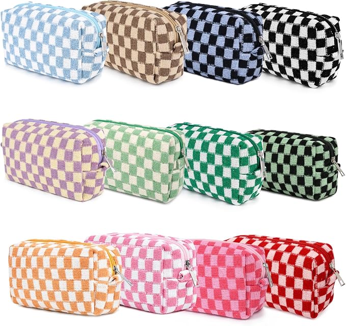SOIDRAM 12PCS Checkered Makeup Bag Preppy Cosmetic Bag Bulk colorful Makeup Pouch Personalize Travel Toiletry Bag Organizer Cute DIY Makeup Brushes Storage Bag for Women - Image 6