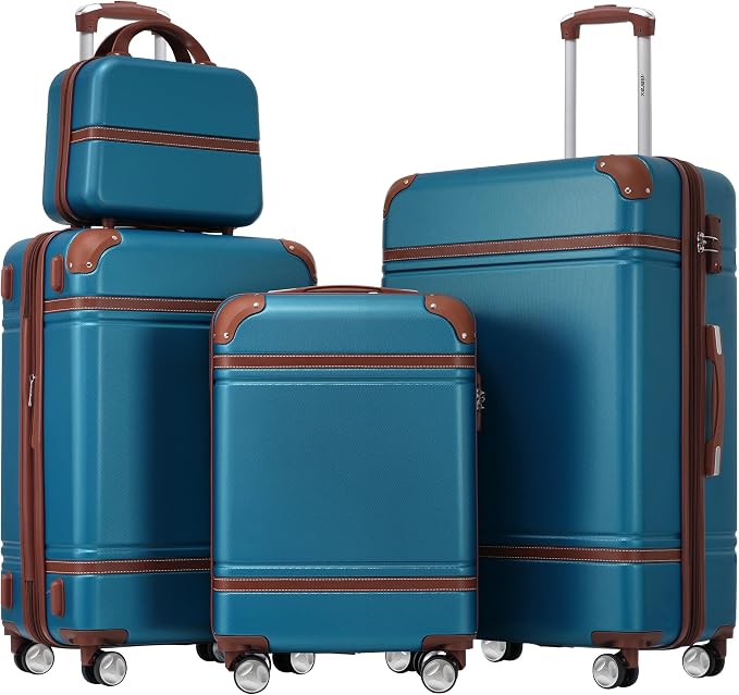 Merax Luggage Set 3 Piece Suitcase Set with Cosmetic Case Expandable Spinner Wheels Vintage Luggage Sets(Blue,20"+24"+28") by Merax