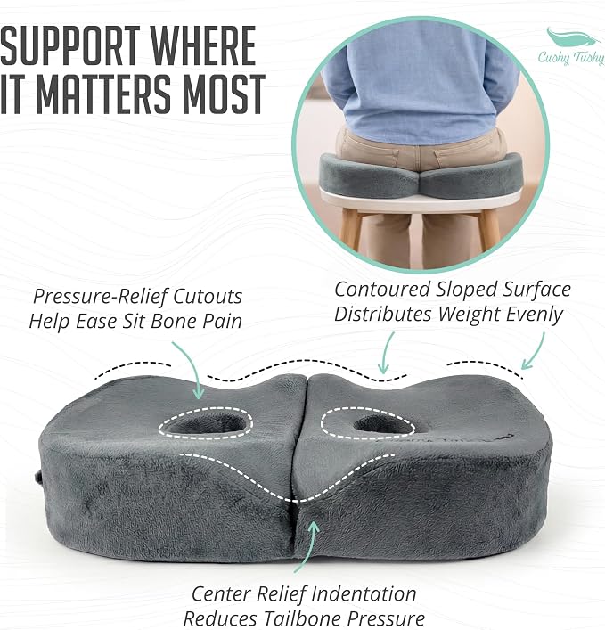Cushy Tushy Seat Cushion | Premium Foldable Sit Bone Cushion for Pressure Relief, Hip, Hamstrings & Sciatica Comfort | Butt Pillow | Ergonomic Ischial Tuberosity Support for Home, Office & Driving - Image 4