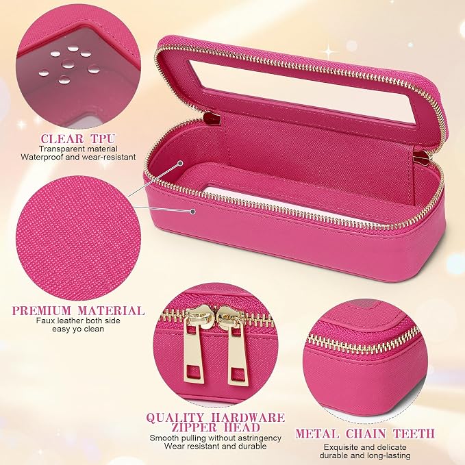 Clear Travel Makeup Bag, Fuxia, L+Slim | With Brush Bag, Transparent, Waterproof, With Zipper, For Women - Image 4