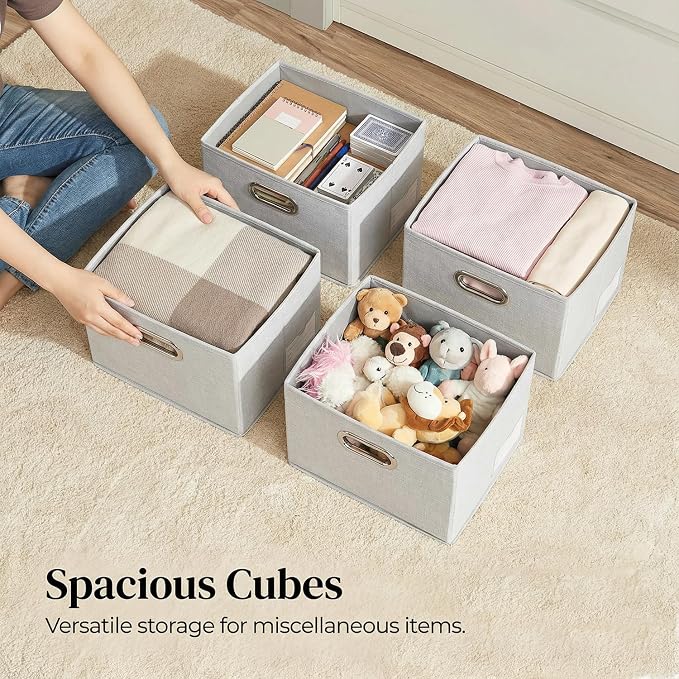 PRANDOM Storage Bins with Lids [3-Pack] Linen Fabric Foldable Storage Boxes Organizer Containers Baskets Cube with Cover for Bedroom Closet Office Beige（11.4X8.6X6.7 - Image 4