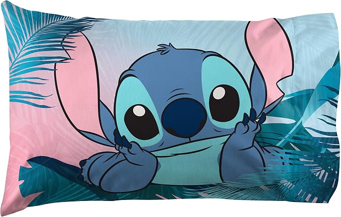 Jay Franco Kids Sheet Set with Fitted, Flat Sheets & Pillow Cover - Ultra-Soft Bedding with Pillowcase for Room Decor, Teal - Lilo & Stitch, 3 Piece Twin - Image 2