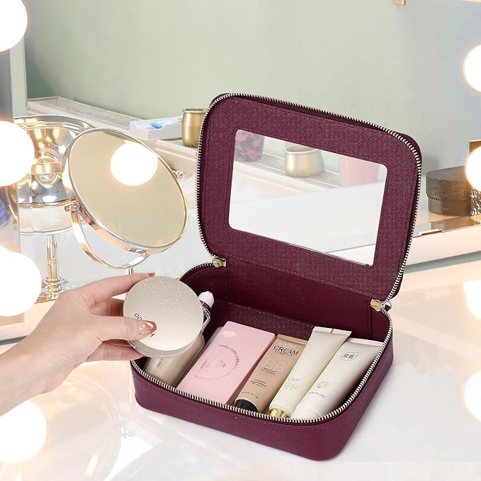 Clear Makeup Bag Women's Waterproof Travel Cosmetic Case and Toiletry Bag Portable Makeup Organizer Bag for Car with Zipper (Burgundy, M) - Image 2