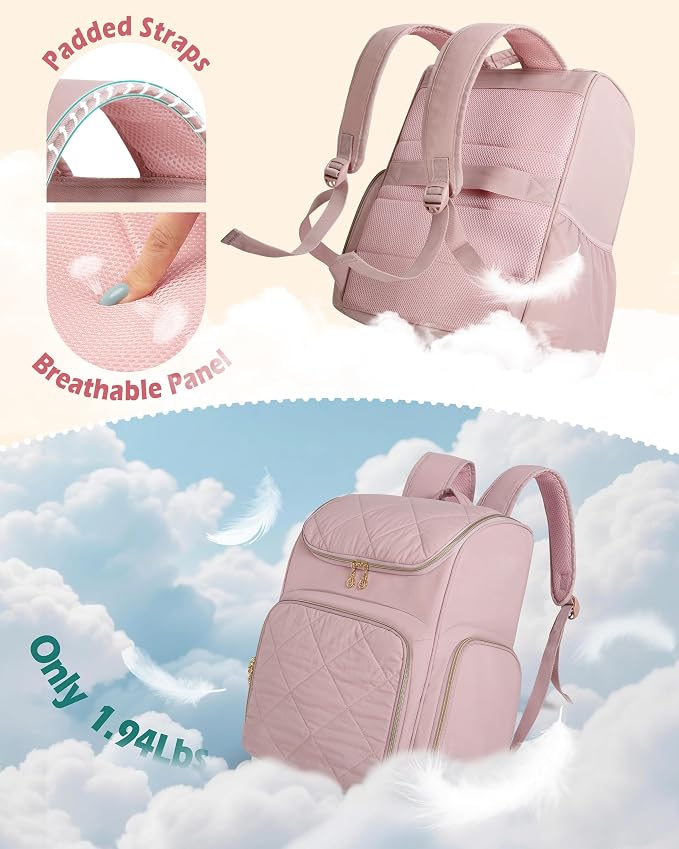 Marscamd Insulated Hairstylist Travel Bag Backpack with Detachable Dividers and Multiple Pockets, Quilted Hair Tool Travel Bag with Multiple Pockets for Hairstylist and Barber, Pink - Image 4