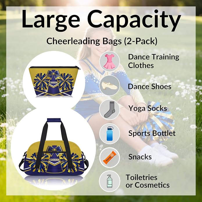 Cheerleading Dance Bag for Women Cheer Team Sport Gym Makeup Cosmetic Bag 2 Pcs Set - Image 2