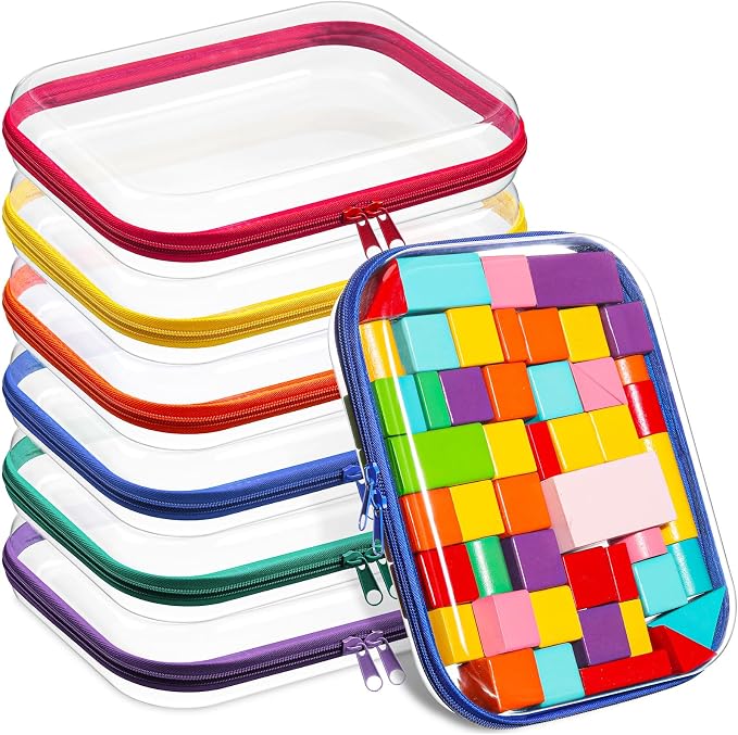 Sanwuta 6 Pcs Clear Hard Zipper Case Plastic Zipper Pouches Transparent Makeup Bag Pencil Case Pouches Toiletry Diaper Bag for Travel Toy Storage Organizer Bins by Sanwuta