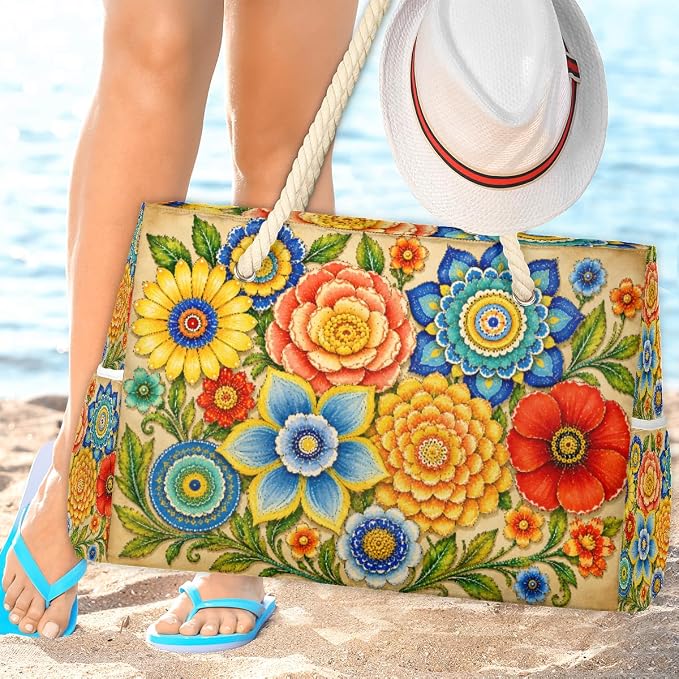 Large Beach Bag with Zipper Beach Bags for Women Water Resistant Swim Pool Bag - Image 2