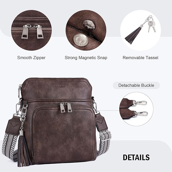 Roulens Crossbody Purse for Women Vegan Leather Medium Crossbody Wallet Bag for Travel Women Shoulder Handbags with Tassel