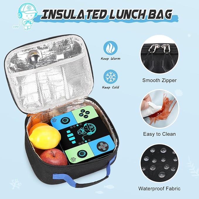 Bevalsa Backpack for Boys with 43OZ Bento Lunch Box,Insulated Lunch Bag & Pencial Case,Cool Luminous Gamer Schoolbag for Kids Teens Elementary Middle School,Bookbag Glow In The Dark - Image 6