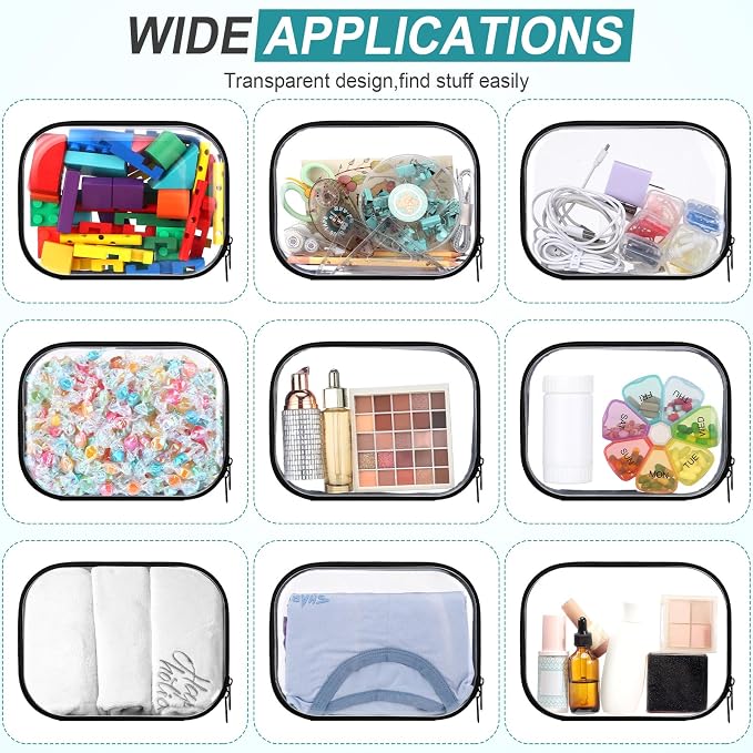 Sanwuta 6 Pcs Clear Hard Zipper Case Plastic Zipper Pouches Transparent Makeup Bag Pencil Case Pouches Toiletry Diaper Bag for Travel Toy Storage Organizer Bins(Black,7.87 x 5.9 x 2 Inch) - Image 6