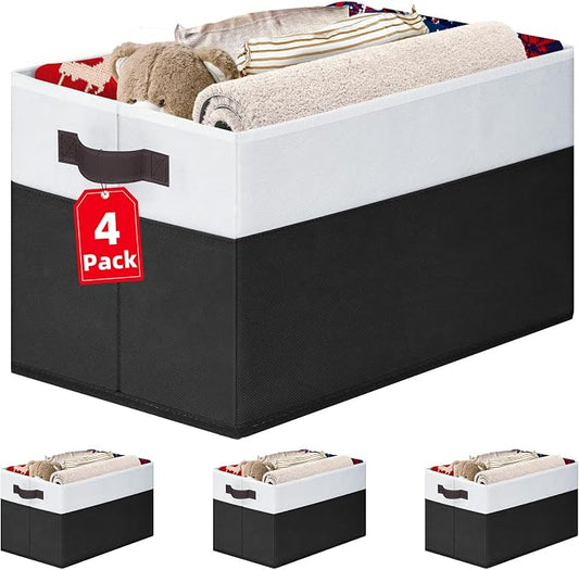 Criusia Large Storage Bins for Shelves 4 Pack, Closet Storage Baskets for Clothes Blanket Beddings Towels, Collapsible Fabric Closet Organizer Bins with Handles/ Laundry Room Organization by Criusia