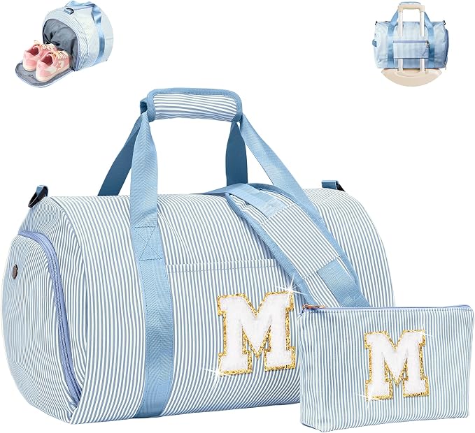 Gifts for 3 4 5 6 7 8 9 Year Old Girl, Girls Travel Duffle Bag, Kids Initial Overnight Bags with Shoe Compartment, Customized Weekender Bag with Makeup Pouch, Cute Birthday Gift (Letter M) by Vogewood