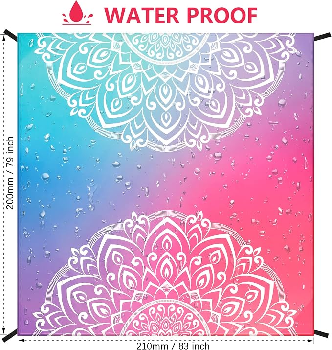 WIWIGO Beach Blanket Sandproof Extra Large Beach Mat Adults Waterproof Quick Drying Sand Free Mat Made by Premium Polyester with 4 Stakes & 4 Corner Pockets for Outdoor Travel Camping Hiking - Image 2