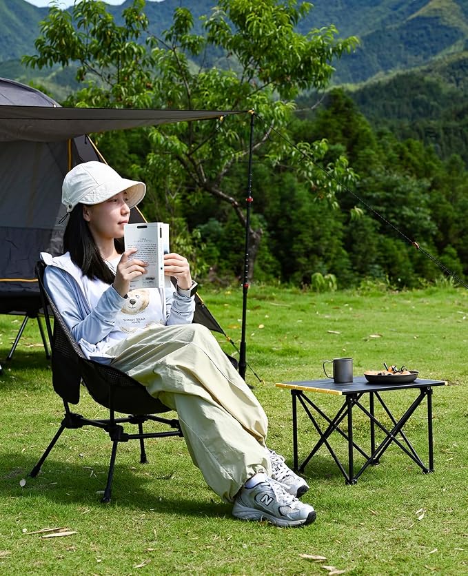 iClimb Ultralight Compact Camping Folding Beach Chair with Anti-Sinking Large Feet and Back Support Webbing (Black Grid- Square Frame) - Image 6