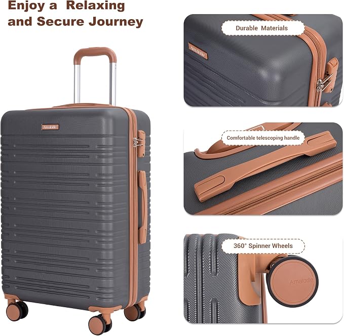 Amalodie Luggage Sets 5 Piece,Suitcases with Double Spinner Wheels,Hardcase 3 set Luggage with TSA Lock and Waterproof Travel Duffle Bag - Image 6