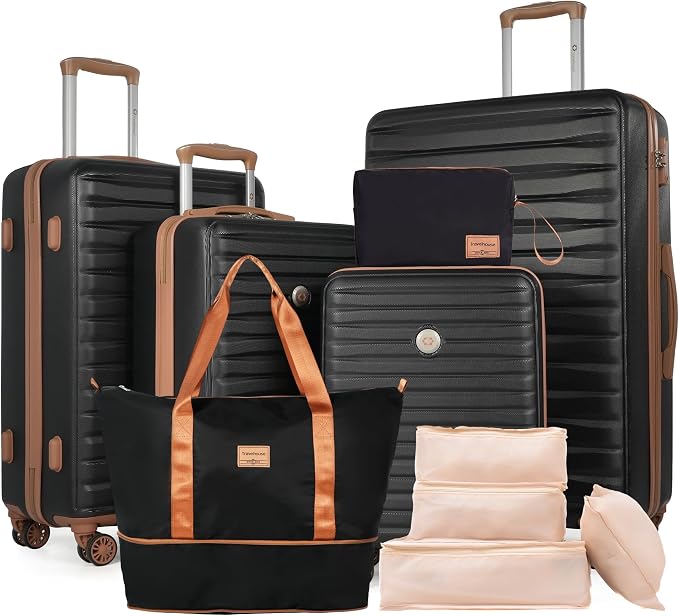 Travelhouse 10-Piece Hardshell Luggage Set with Spinner Wheels & TSA Lock | Lightweight ABS+PC hardside set includes 16", 20", 24", 28" suitcases + cosmetic case + duffel bag + packing cubes - Image 7