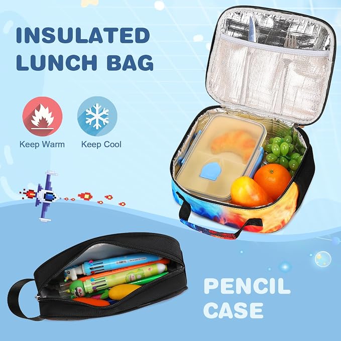 Bevalsa Kids Backpack for Boys with 14oz Insulated Bottle, Gamer Backpack School Bags for Kids & BPA-FREE Stainless Steel Metal Bottle with Straw Lid for Elementary Middle School Student (Flame) - Image 5
