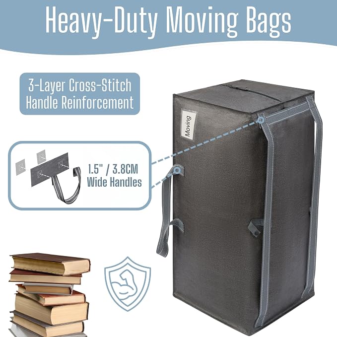 VENO 4 Pack Heavy Duty Moving Bags with Backpack Straps, Zippers & Handles, Extra Large Packing Bags for College Dorm Essentials, Moving Supplies Alternative to Cardboard Moving Boxes - Image 3