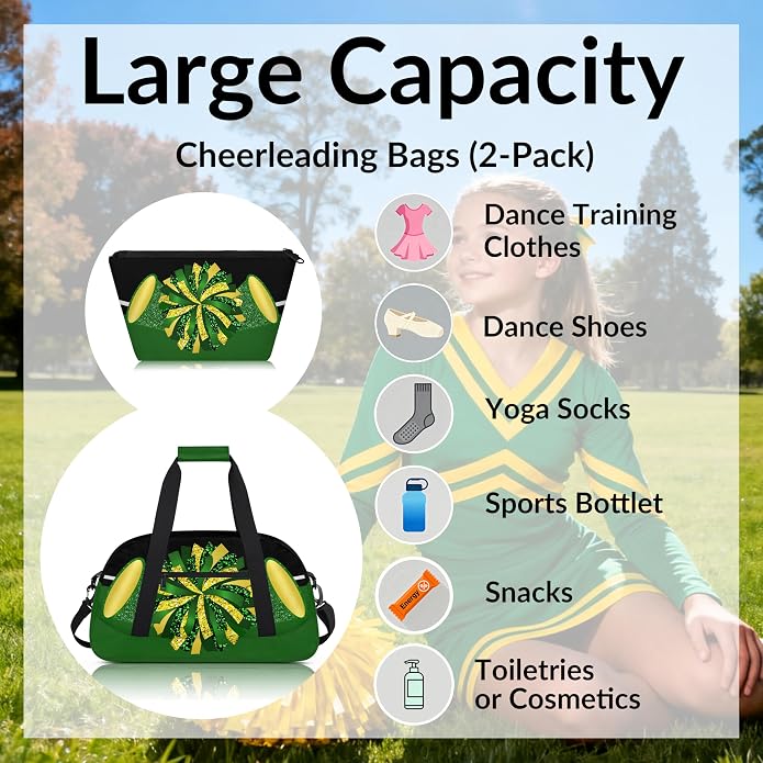 Cheerleading Dance Bag for Women Cheer Team Sport Gym Makeup Cosmetic Bag 2 Pcs Set - Image 2