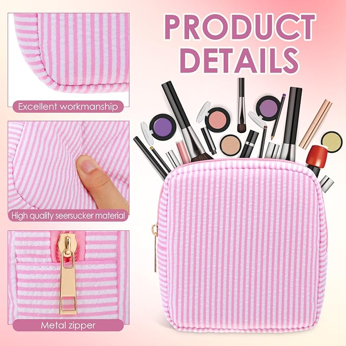 Sanwuta Seersucker Cosmetic Bag Bulk Striped Makeup Bag for Women Aesthetic Cute Travel Toiletry Organizer Preppy Storage Pouch for Wedding Bridesmaid Mother's Day Teacher Gift(Small,Candy Color,9) - Image 3