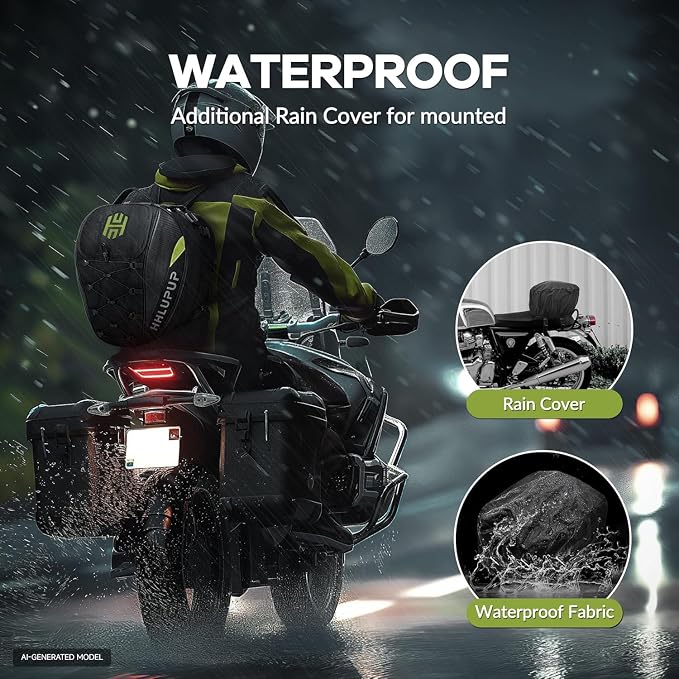 Motorcycle Tail Bag with Password Lock 25L- 38L Convertible Helmet Backpack, Waterproof Luggage Bags for Dirt Bike and Road Trip Riders Green - Image 5
