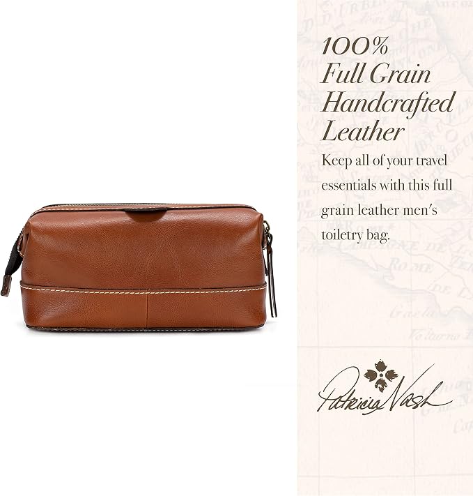 Patricia Nash Travel Toiletry Bag for Men - Heritage Leather Travel Case, Dopp Kit for Men, Full Grain Handcrafted Leather, Toiletry Bag, Stylish Travel Case, Brushed Brass Hardware, Zipper Closure - Image 2