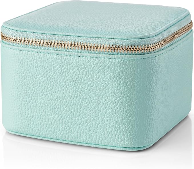 VLANDO Travel Jewelry Box for Women Faux Leather Jewelry Box with 6 Velvet Jewelry Zipper Pockets Earrings Necklace Rings Storage Boxes Christmas Gift for Mom Wife(Lake Blue) - Image 6