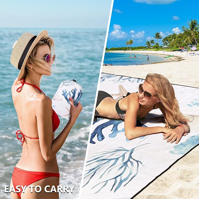 WIWIGO Beach Blanket Waterproof Sandproof Beach Mat 79" X 83"/10'x9'for 2-8 Adults Quick Drying Outdoor Picnic Mat Beach Accessories for Travel, Camping, Hiking - Image 4