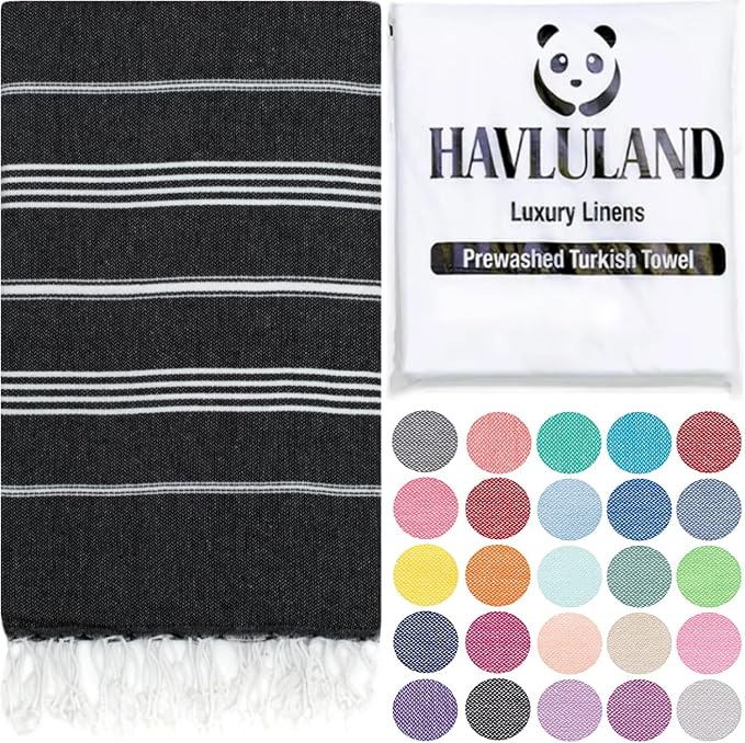 HAVLULAND Turkish Beach Towels, Oversized 40"x72" Turkish Bath Towel, Highly Absorbent Quick Dry Sand Free Beach Towels for Beach Pool Spa Gym Yoga Travel Camping Picnic Blanket - Black by Havluland