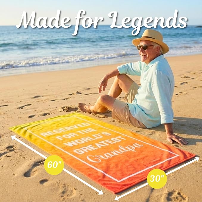 Ethisa Grandpa Beach Towel - Best Ever Summer Gift for New Grandfathers - Travel Friendly Birthday Present from Granddaughter or Grandson - Fathers Day Pool Accessory - Large 60x30 Quick Dry - Image 6