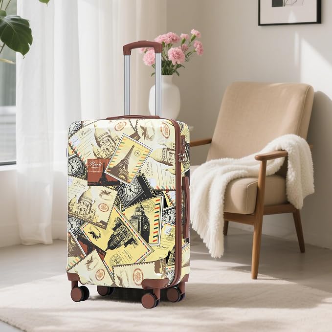 GDFStudio 20/24/28 Inch 3 Piece Hardshell Luggage Set with 360°Spinner Wheels,Lightweight & Waterproof,Polycarbonate Carry On Suitcase with Combination Lock,Retractable Handle,City Stamp Pattern - Image 2
