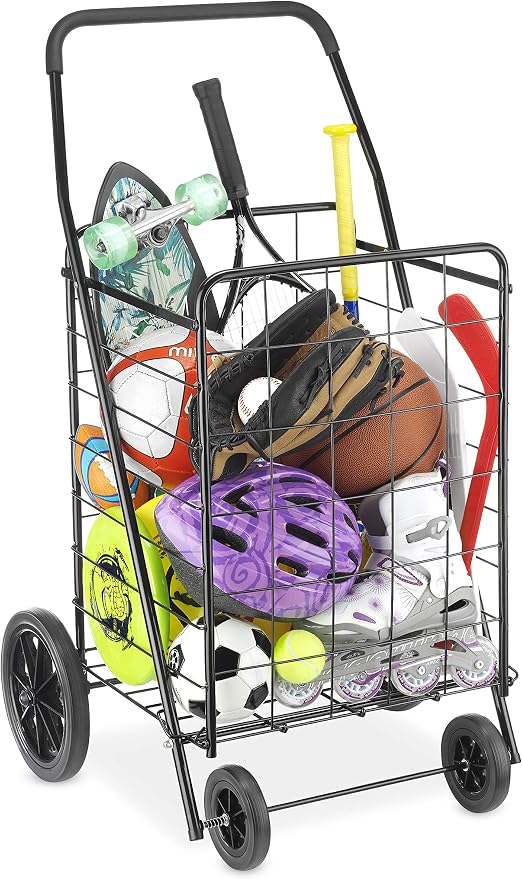 Whitmor Extra Large Utility Foldable Shopping Cart with Wheels, 100 Lb Capacity, Heavy Duty Grocery Cart with Steel Frame, Foam Handle, Rolling Collapsible Utility Trolley for Grocery, Laundry, Black - Image 5