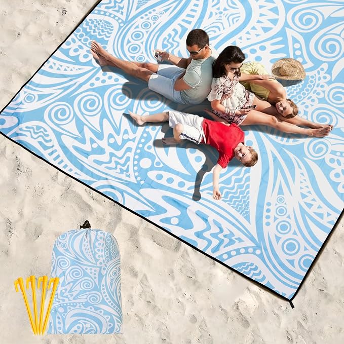 HIHOHO Beach Blanket, Flower Ripple-BL, 79"×83" (4 Person) | Waterproof Sandproof, Quick Drying, Durable, For 1-8 Adults, Beach Festival Travel Camping Hiking - Image 6