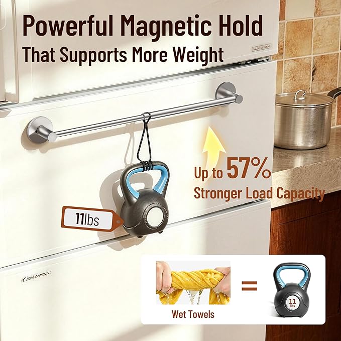 Magnetic Towel Bar, Adjustable Towel Rod with Larger Magnetic Base & Hidden Magnet Design, Non-Slip Magnetic Towel Holder for Refrigerator, Dishwasher, Oven, Washer (Silver, 2Pack) - Image 5