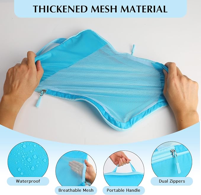 PFEYRPK Lightweight Compression Packing Cubes for Suitcases, Compressible Expandable Travel Packing Organizer with Clear Toiletries and Backpack Bag, Travel Essentials for Carry on Luggage 7 Set - Image 4