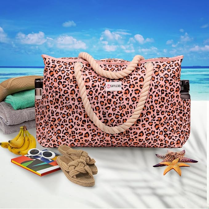 Beach Bag and Pool Bag Has Cooler Pocket, 7 Pockets Total, Zip Top. Family Size Waterproof Beach Tote - Image 3