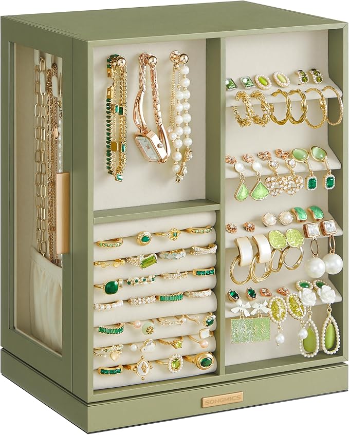 SONGMICS GISELLA Collection - Jewelry Box Organizer 360° Rotating, Vertical Jewelry Storage Case with 5 Drawers, Glass Window, Spacious, Open Design, Great Gift, Laurel Green UJBC170C02 by Unknown