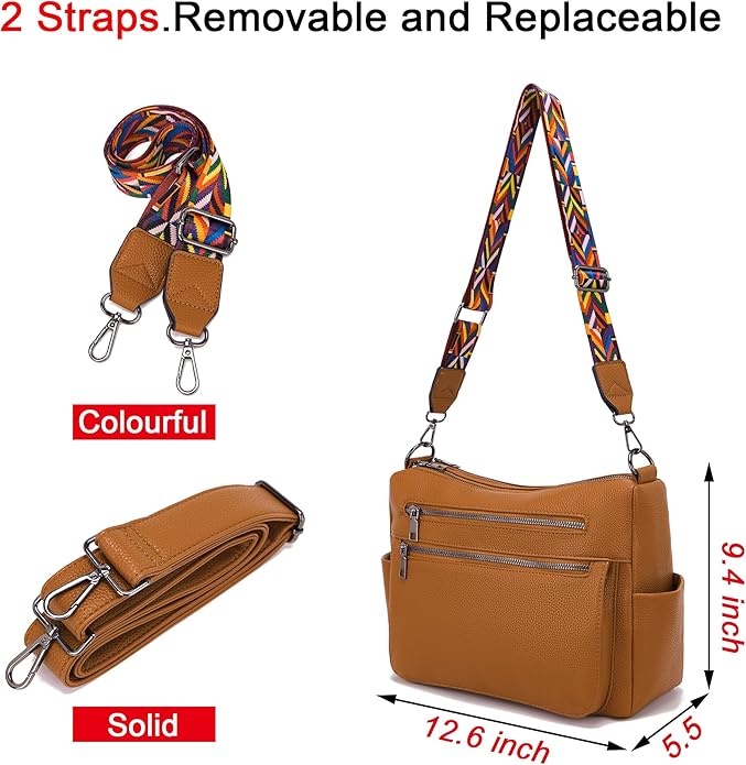 YZAOLL Large Crossbody Shoulder Bag for Women Vegan Leather Tote with Adjustable Wide Strap Work Purse with 10 Pockets