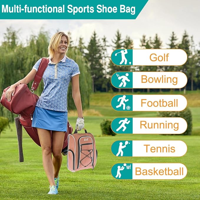 Wolt |Golf Shoe Bag for Travel- Zippered Shoes Carrier Bags with Ventilation & Double Outside Accessory Pocket for Socks, Tees, Golf Balls, Etc. for Women and Men (LightPink) - Image 6