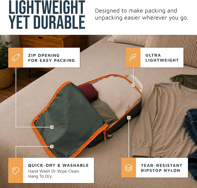 Large Compression Packing Cubes for Travel-Packing Cube Luggage Organizers 7 Piece Set for Checked Luggage-Ultralight, Expandable/Compression Bags by TRIPPED Travel Gear (Green/Orange) - Image 3
