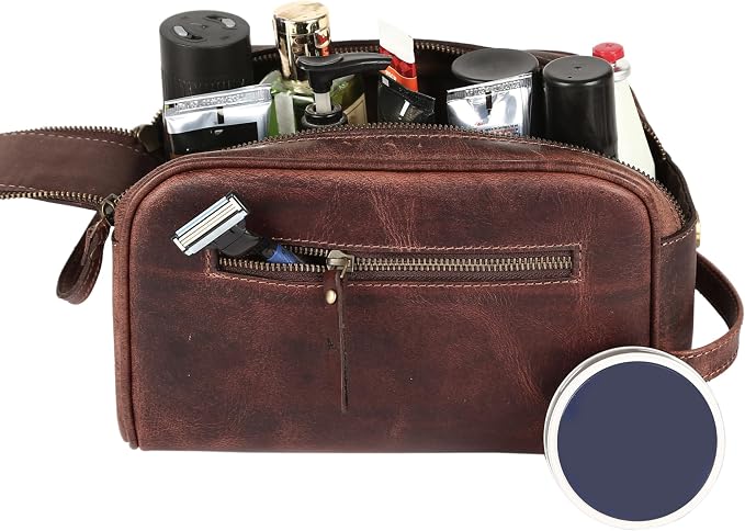 KomalC Travel Toiletry Bag – Premium Leather Dopp Kit for Men & Women with Water-Resistant Lining & Spacious Zippered Organizer - Image 8