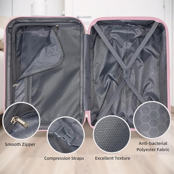 6 Piece Luggage Set Hard Shell - Pink Expandable Suitcases with Spinner Wheels and Duffel Bags for Family Travel, Durable Carry On Luggage Sets with Lock for Women and Girls - Image 4