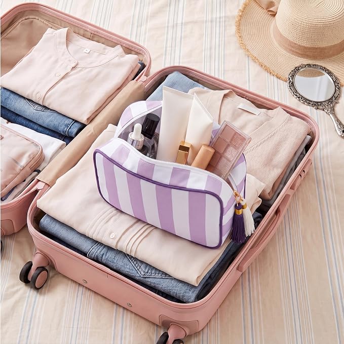 Kacctyen 6 Pack Lavender Purple and White Striped Makeup Bag bulk with Tassel Travel Cosmetic Pouch Organizer Large Zipper Toiletry Case for Women Aesthetic Storage Pouch Mahjong Tile Bag - Image 7