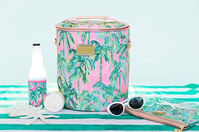 Lilly Pulitzer Water Resistant Vinyl Beach Day Pouch, Zipper Bag Includes Drink Hugger, Small Pouch, and Towel Clips - Image 6