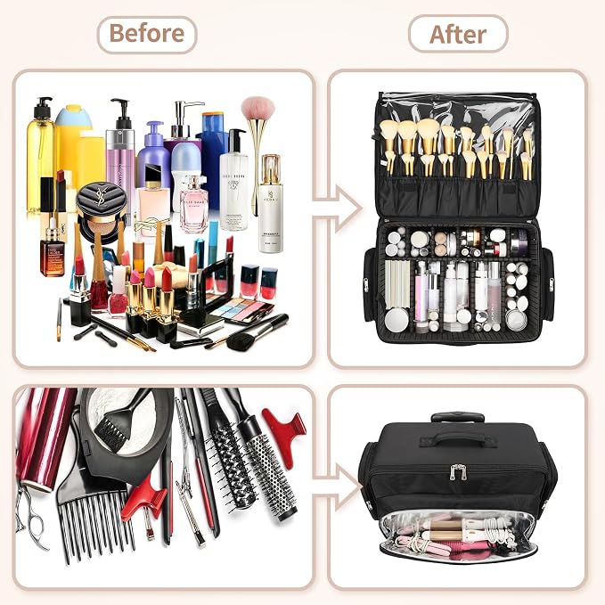 Bagmoly Rolling Makeup Case with 8 Removable Makeup Bags, Makeup Train Case on Wheels Cosmetology Case, Professional Makeup Artist Set Bags Trolley Suitcase Makeup Cart with Adjustable Dividers - Image 5