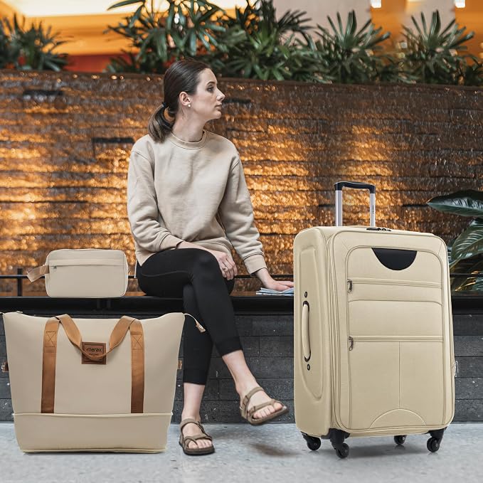 Merax Softside Luggage Set, Travel Suitcase Expandable Lightweight 3 Piece | Luggage Sets with Duffel Bag 22" 26" 30" Suitcase with TSA Lock Spinner Wheels,Khaki - Image 2