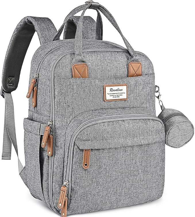 RUVALINO Diaper Bag Backpack-Expandable Baby Bag with up to 50% Capacity -Baby Essentials Bag with Changing Pad Insulated Bottle Holders & Pacifier Case, Waterproof, Gray XL by RUVALINO